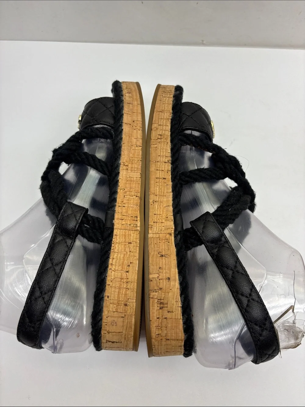 Made in Italy Black Quilted Rope Espadrille Sandals, SZ 8, box 18